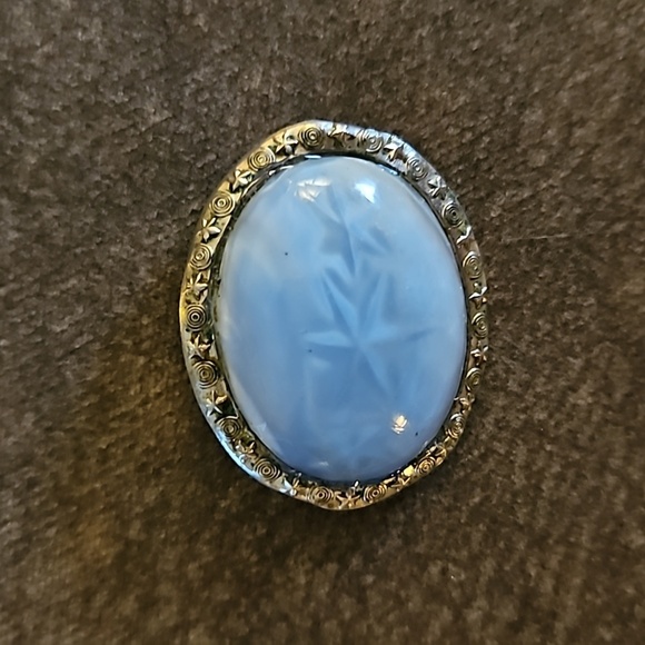 VTG Mystical 1950s Atomic Blue Glass Star Cabochon Brooch - Picture 3 of 6